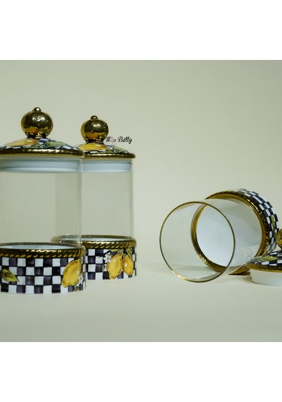Linda 3'lü Cam Porselen Düz Kavanoz Takımı Çok renkli