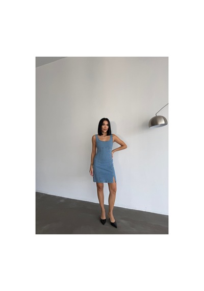 Meecy Denim Likralı Tasarım Kot Elbise Mavi Mavi