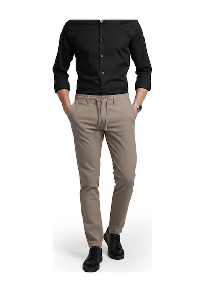 Deepsea Erkek Bej Likralı Gofre Kumaş Beli Lastikli İpli Slim Fit Günlük Pantolon 2600650 Bej