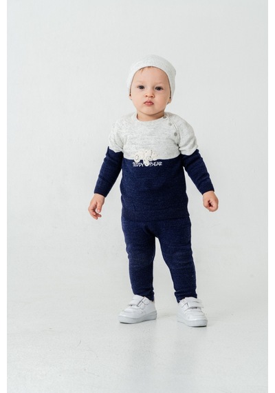 Babyhola Çocuk Teddy Bear Detay Kazak Pantolon Bere Triko Kışlık Takım 22113 Lacivert