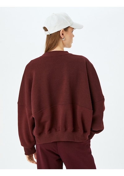 Koton Şardonlu Oversize Fermuarlı Dikiş Detaylı Sweatshirt Bordo 5wal10014ık