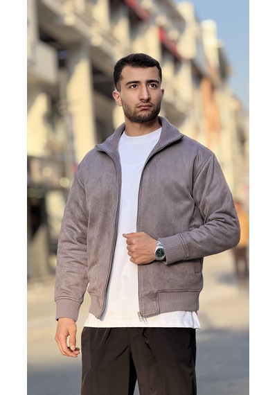 Rocqerx X-2021 Ribanalı İçi Kapitone Süet Mont Füme