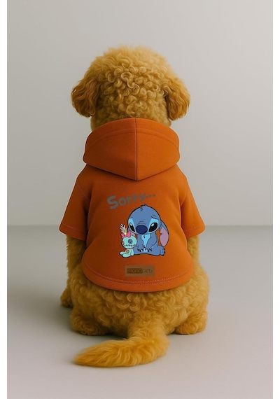 Baskılı İçi Polarlı Köpek Ve Kedi Kıyafeti & Elbisesi - Turuncu Renk Kapüşonlu Hoodie Bfb4e