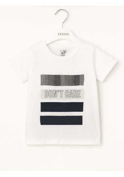 Nanica Kids Erkek Çocuk Aplikeli Don't Care Yazılı T-shirt-16004 Beyaz