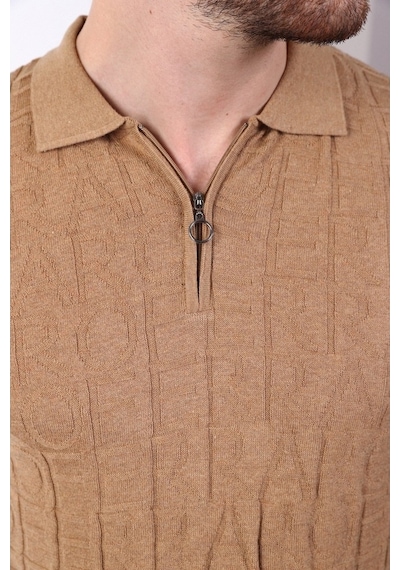 Ferraro Camel Polo Yaka Fermuarlı Erkek Pamuk Triko T-Shirt-Kahverengi (490417800) Kahverengi