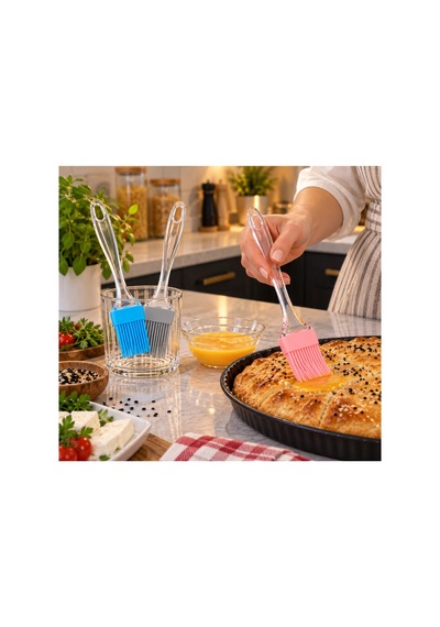 3 Lü Silikon Pasta Ve Yumurta Fırçası Seti 21 Cm Mavi, Pembe Ve Gri