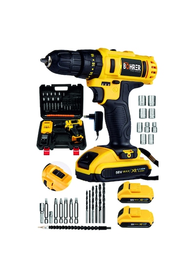 Böhrer Bh-ylste Profesyonel Hummer Drill Dark Yellow Ste 58 V 5 Ah Darbeli +24 Parça Çift Akülü Vilama Seti Matkap