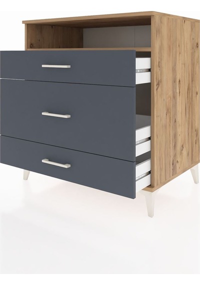 Kronos Şifonyer Tek Raflı 3 Çekmeceli 88x59x96 Çam-antrasit Çam