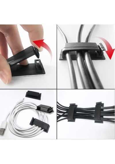 Pratik Yapışkanlı Kablo Düzenleyici Klips 4lü Set Ev Gereç