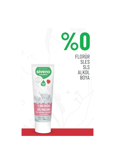 Siveno %100 Doğal Diş Macunu Bebek Ve Çocuk İçin Çilekli Aromalı Florürsüz 50 Ml