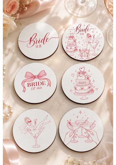 Bride To Be Temalı Bekarlığa Veda Bardak Altlığı 6 Lı Set 9 Cm Mdf Gold