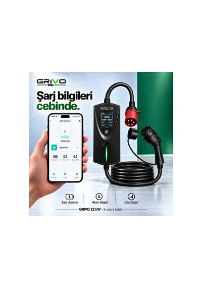 22 Kw 32a Taşınabilir Elektrikli Araç Şarj Cihazı Type 2 5 Metre Kablo Ip67 2 Yıl  - 938842751