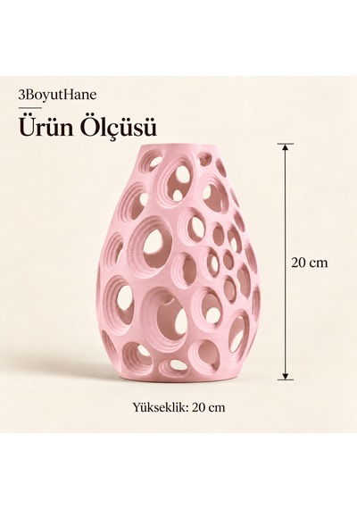Dekoratif Vazo 20 Cm Oval Delikli Modern Tasarım Kuru Ve Yapay Çiçek Vazosu Pembe