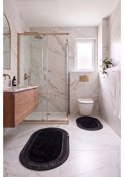 Banyo Paspası Takımı 60x100+40x60 Cm İç Trikot Siyah & Siyah