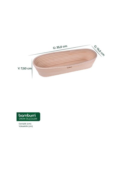 Puder Oval Ekmek Mayalama Sepeti, 35 Cm, Doğal Rattan Diğer