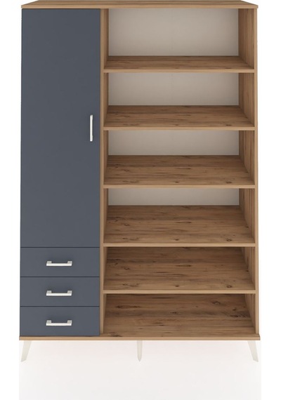 Hyperion Dolap 9 Raflı 3 Çekmeceli 3 Kapaklı 132x44x195 Çam-antrasit/antrasit Antrasıt/antrasıt