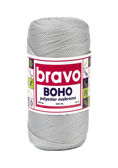 Boho Polyester Makrome İplik 2 Mm 200 Gr 230 Metre No: 4 Renk Kodu: 60 Açık Gri