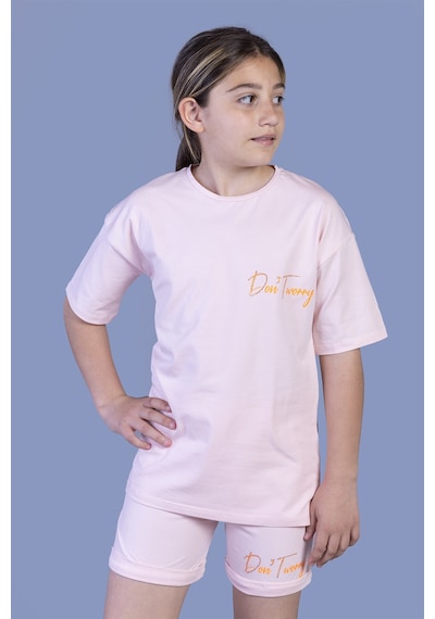 Toontoy Kids Toontoy Kız Çocuk Baskılı Taş İşlemeli Şortlu Takım Pudra