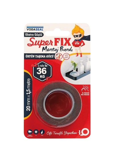 Vodaseal Superfix Montaj Bandı, 20 Milimetre X 1,5 Metre, Gri