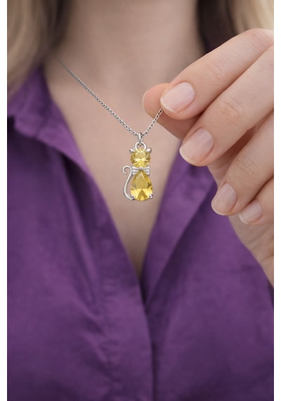 Çekirdekjewelry 925 Ayar Gümüş Kedi Figürlü Zirkon Taşlı Kolye Zarif Kadın Kolyesi Gümüş