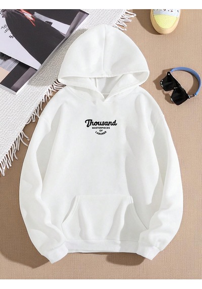 Uyguntarz Unisex Thousand Baskılı Oversize Sweatshirt beyaz