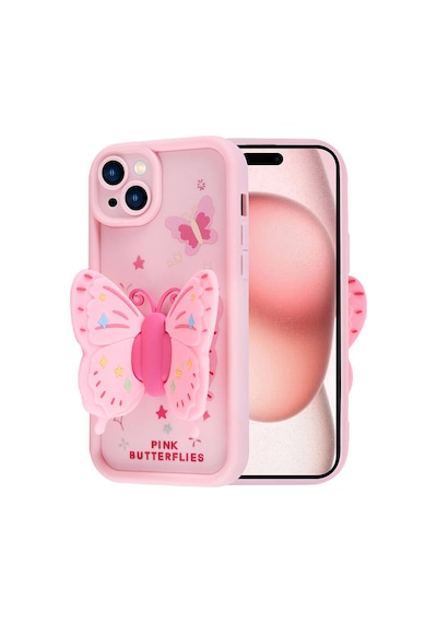 Apple     Uyumlu iPhone 15 Kılıf Kamera Korumalı Figür Tasarımlı Zore Kapya Kapak Pembe Koyu