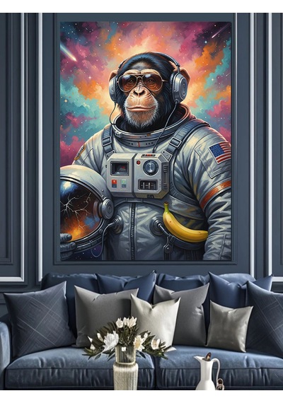 Ahşap Tablo Astronot Maymun Fütüristik Kıyafet Dekoratif Tablolar