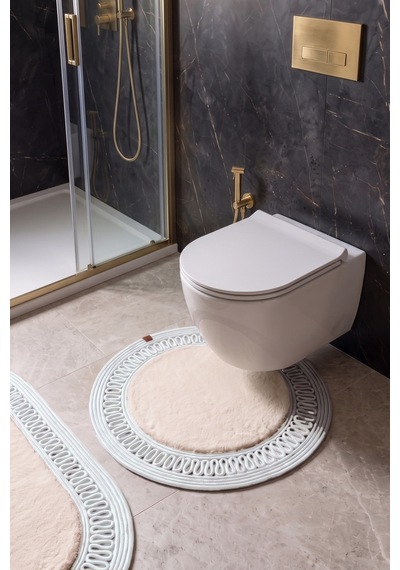 Banyo Paspası Takımı 60x100+60x60 Cm İç Trikot Bej & Gümüş