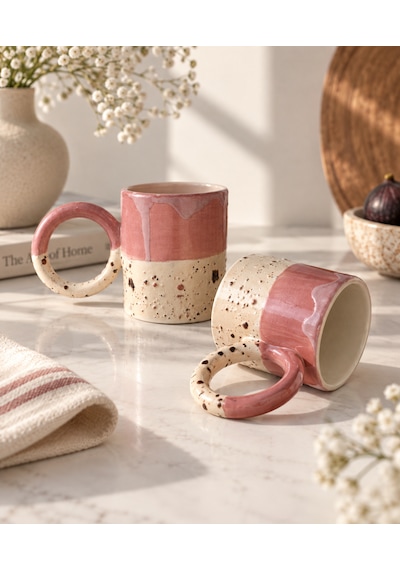 Pembe Artistik Sırlı Espresso Fincanı Açık Pembe