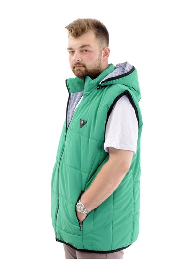 Mode Xl Erkek Büyük Beden Şişme Yelek Cepli Çıkarılabilir Kapüşonlu U24703 Yeşil