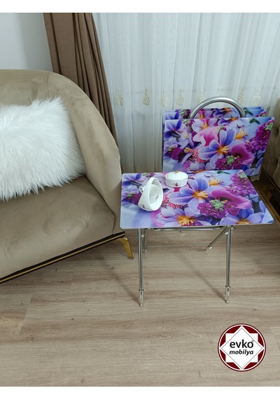 Evko Mobilya Çanta Zigon Sehpa, 4'lü Sehpa, Zigon Sehpa, Servis Sehpası, Camlı Sehpa, Katlanır Sehpa Menekşeee Mor
