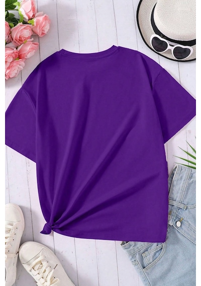 Unisex Hearts Baskılı Tasarım Tshirt Mor