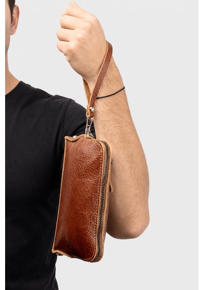 Westbag Unisex Hakiki Dana Derisi Bileklikli El Tutmalı Clutch Çanta Taba
