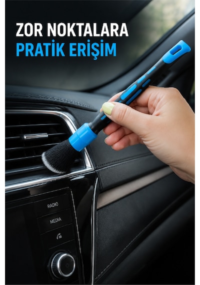 3 Lü Oto Detay Fırçası Seti Mikrofiber, Sentetik Ve At Kılı Araç Temizlik Fırçası