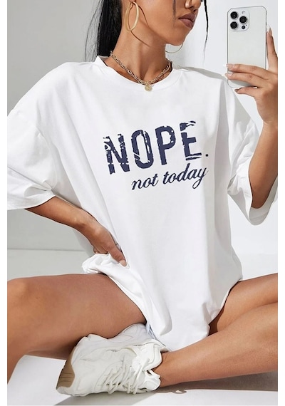 Unisex Not Today Baskılı T-shirt Beyaz