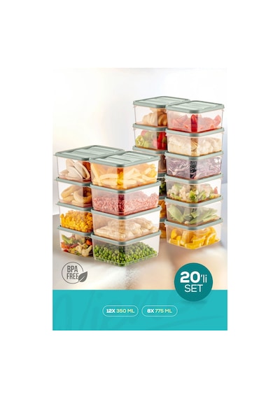 Vienev Mikrodalga Ve Difrize Uygun Buzdolabı Düzenleyici Organizer Saklama Kabı Seti Mint 20 Parça