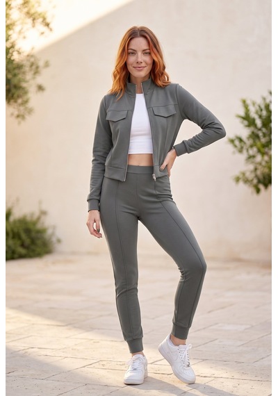 Soulshae Modal Yarım Fermuarlı Ceket Pantolon Takımı Yeşil