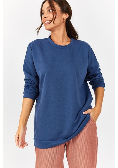 Armonika Kadın Koyu Mavi Yuvarlak Yaka Oversize Sweatshirt Arm-22k024027