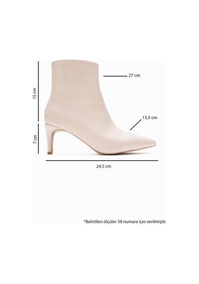 Luvishoes Noya Bej Cilt Sivri Burun Kadın İnce Topuklu Bot Bej