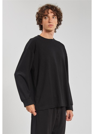 Barrels And Oıl Bisiklet Yaka Erkek Sweatshirt- Siyah Siyah