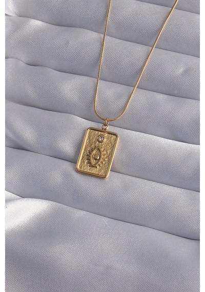 Ezoconcept 316l Çelik Zincir Gold Renk Zirkon Taşlı Göz Figür Tarot Kolye 001