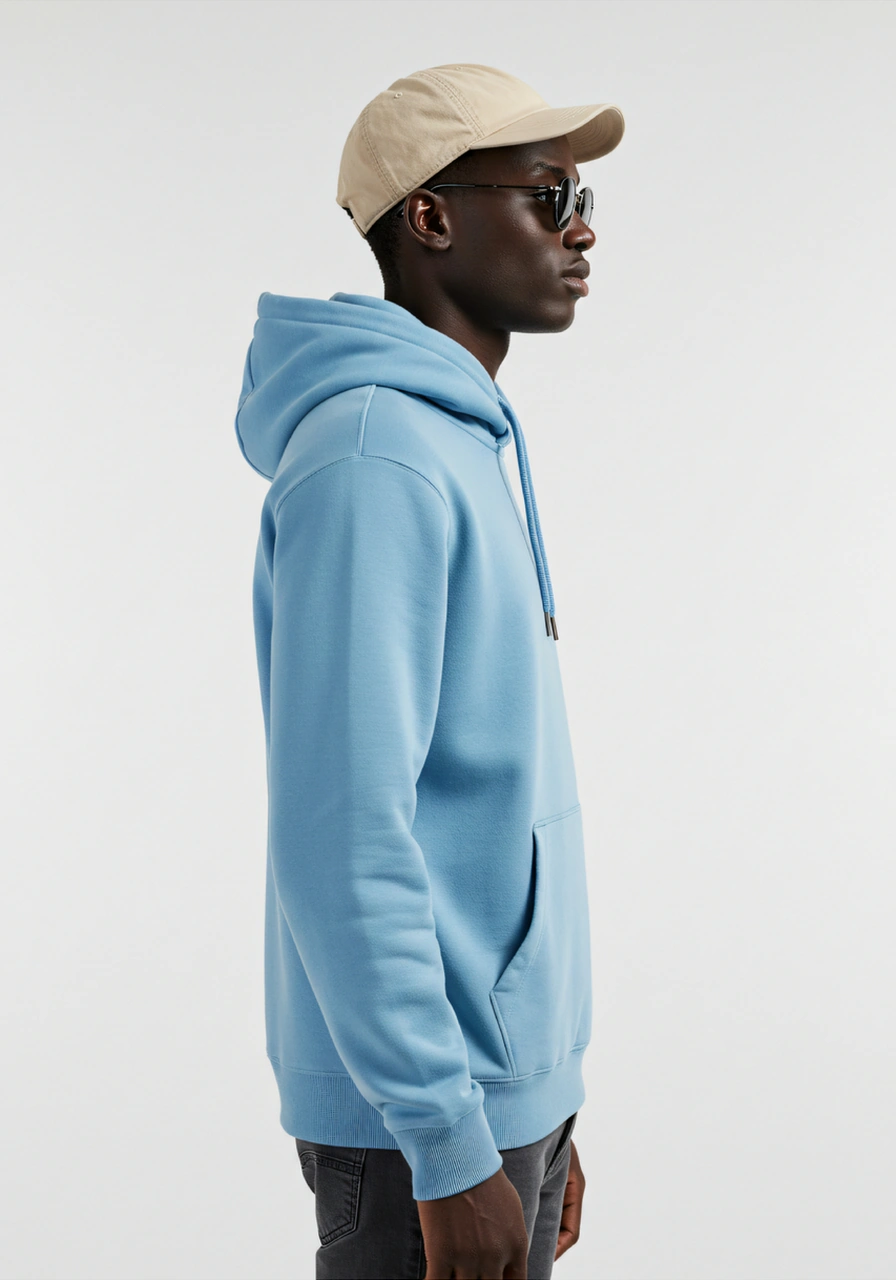 Erkek Oversize %100 Pamuk Yüksek Kalite Erkek Kapüşonlu Sweatshirt Mavi