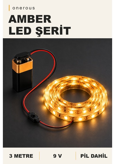 Onerous 3 M 9v Amber Led Şerit, Pilli, Pil Dahil, Anahtarlı
