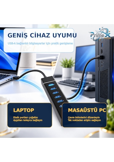 Primex Px-307 Usb 3.0 Hub 7 Port Çoklayıcı, 25 Cm Kablolu Usb Çoklayıcı Hub, Laptop Masaüstü Pc Uyumlu, Klavye Mouse Flash Bellek Ve Usb Aygıtları İçin