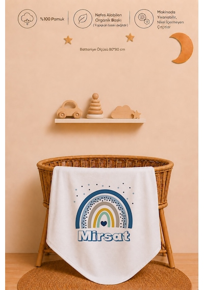 Pia Baby Kişiye Özel Erkek Bebek Tulum Set 4 Parça %100 Pamuk İsimli Organik Baskılı Battaniyeli 1091bt0x Krem