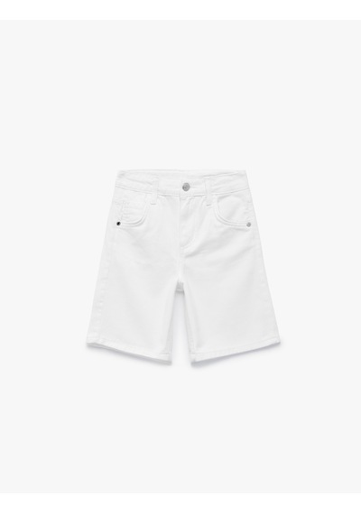 Koton Pamuklu Loose Fit Normal Bel Denim Şort Beyaz 6skg40115ad