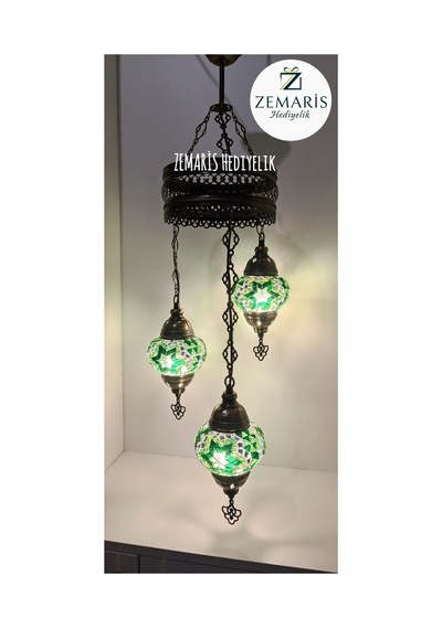 El Yapımı Otantik Mozaik Avize 3 Lü Yeşil - 719092352 Yeşil