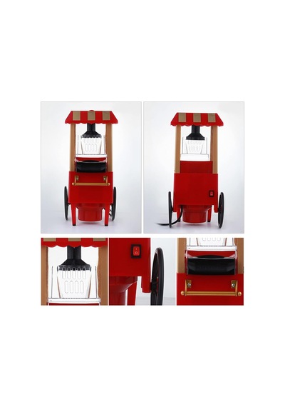 Tmp01 Retro Mısır Patlatma Makinesi Yağsız Ev Tipi Popcorn Makinesi 1200w Kırmızı Sinema Arabası Tasarımlı