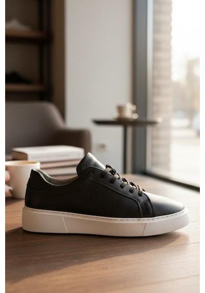 Enoch Hakiki Deri Minimalist Günlük Erkek Sneaker Comfort Taban Siyah - Beyaz