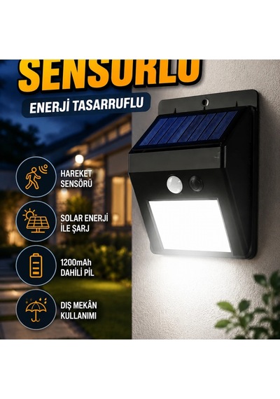 Solar Panel Güneş Enerjili 20 Led Hareket Sensörlü Duvar Lambası